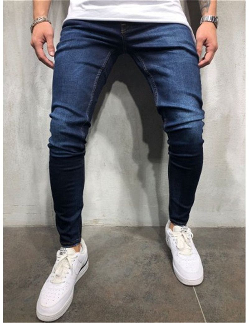 Jeans azul oscuro Hiphop Denim lápiz pantalones casuales para hombre ligero lavado Vaqueros para hombre
