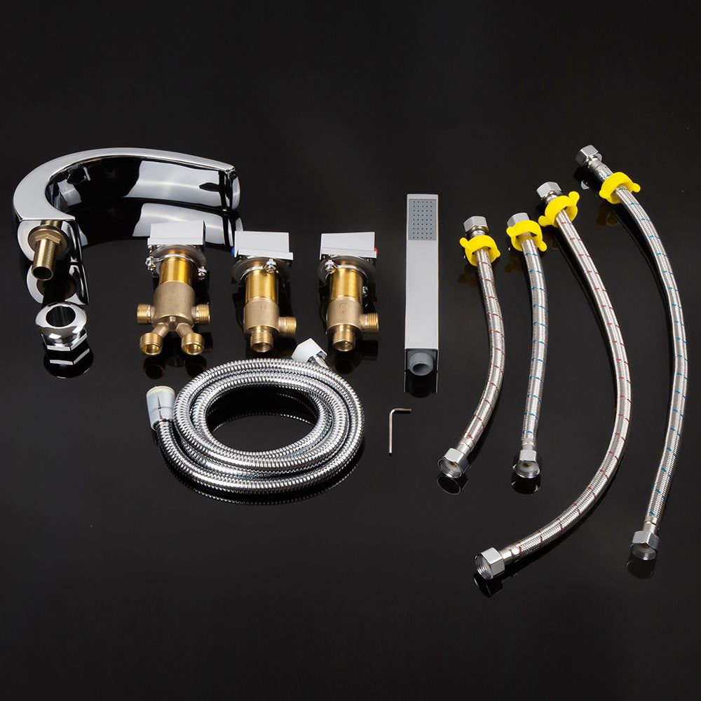 2020 Mirror Face Brass Waterfall Jacuzzi Faucet Set Bathroom Three