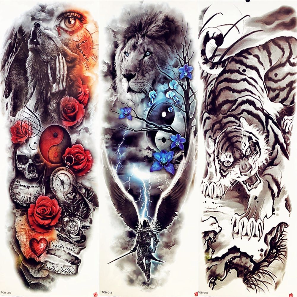 Acheter Fantôme Cavalier Ailes Tatouage Temporaire Pleine Manchette Bras Chevalier Autocollant De Tatouage Lion Tatoo Nuit Magique Hommes Lightning
