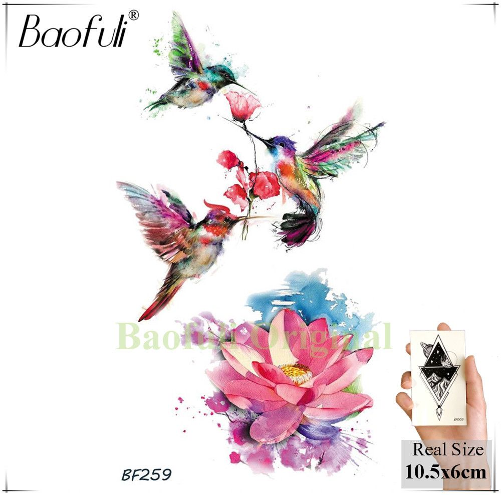 Acheter Baofuli Sexy Aquarelle Flamingo Tatouage Temporaire Autocollant Imperméable Colibri Fleur Aquarelle Tatouages Femmes Hommes Faux Tatouages
