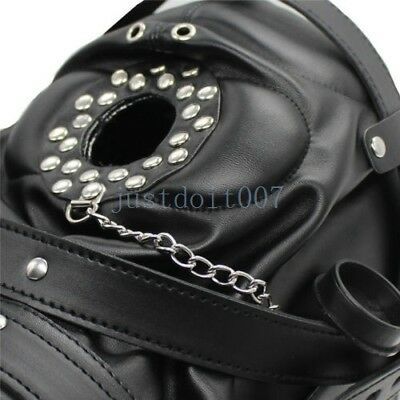 Funnel Fluid Feeder Muzzle Plug Headgear PU Leather Locking Full Head Hood Mask Funnel Fluid Feeder Muzzle Plug Headgear PU Leather Locking Full Head Hood Mask