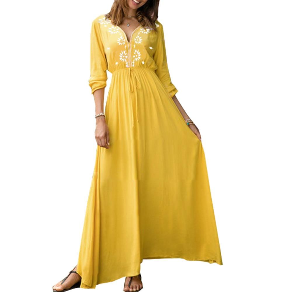 printed high waist and large swing evening dress