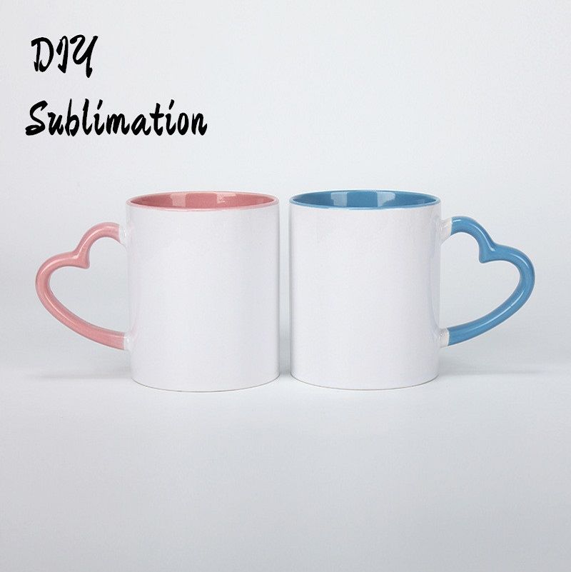 DIY Sublimation 11oz Ceramic Mug With Heart Handle 320ml White Ceramic