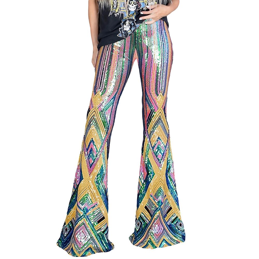 2021 Women Sequin Bell Bottoms Long Wide Legs Pants Sexy Charm Flares ...