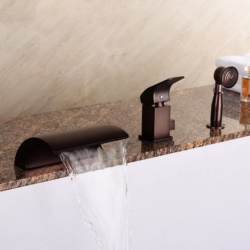 2020 Antique Brass Bathroom Bathtub Faucet Set Brown Waterfall Cold Hot Shower Faucet Set Three Holes Single Handle High Quality From Flymachine 439 34 Dhgate Com