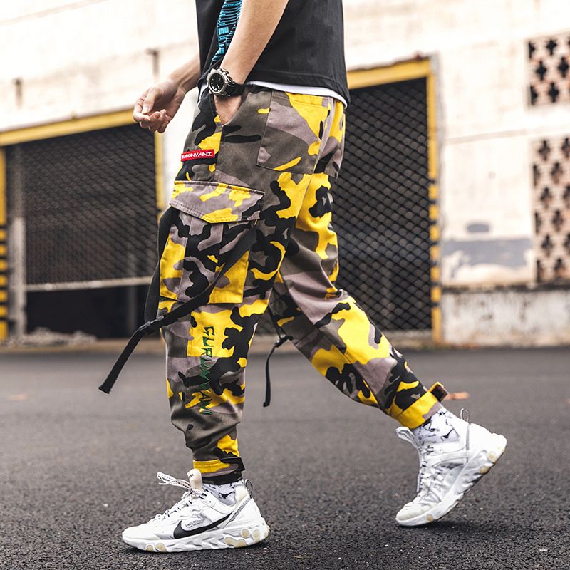 yellow camo trousers mens