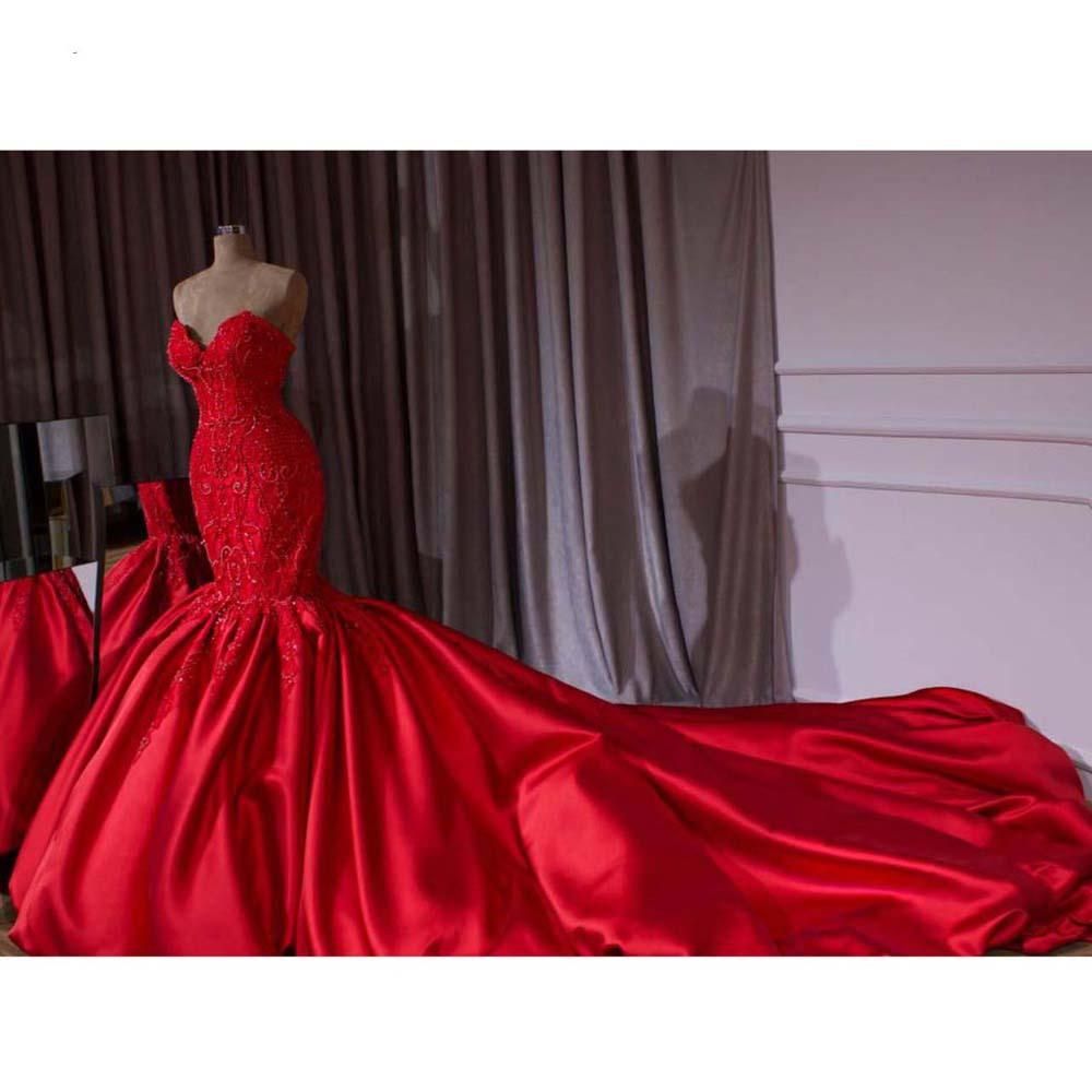 red mermaid wedding gown