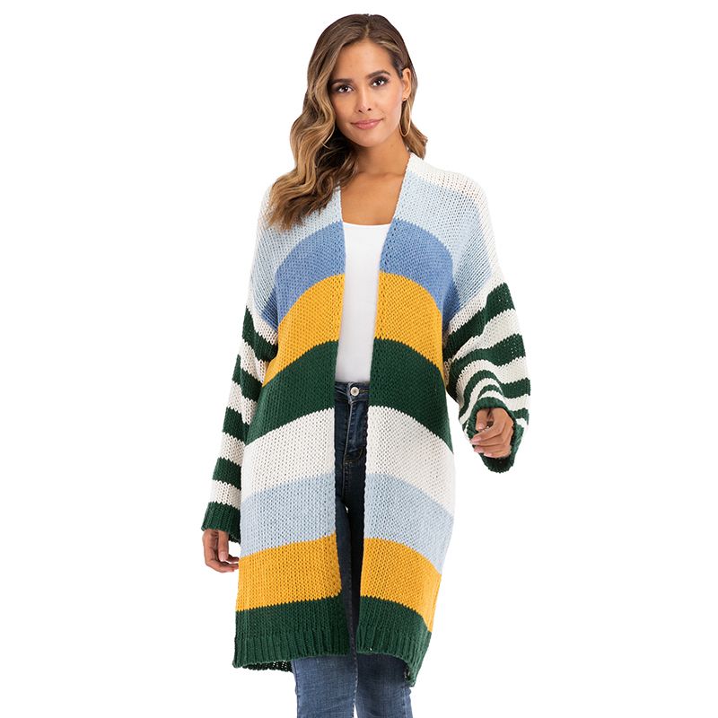 Blouse Stripe Winter Cardigan Warm Jacket Outwear Long Sleeve Knitwear Sweater