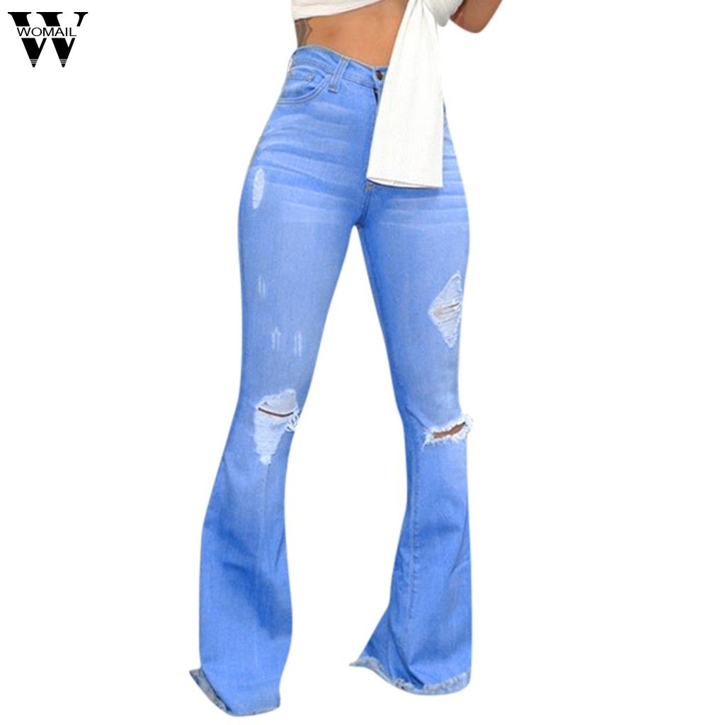 calca jeans cintura alta flare