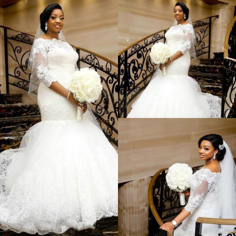 Modern Pure White Mermaid Wedding Dresses With Half Sleeves For