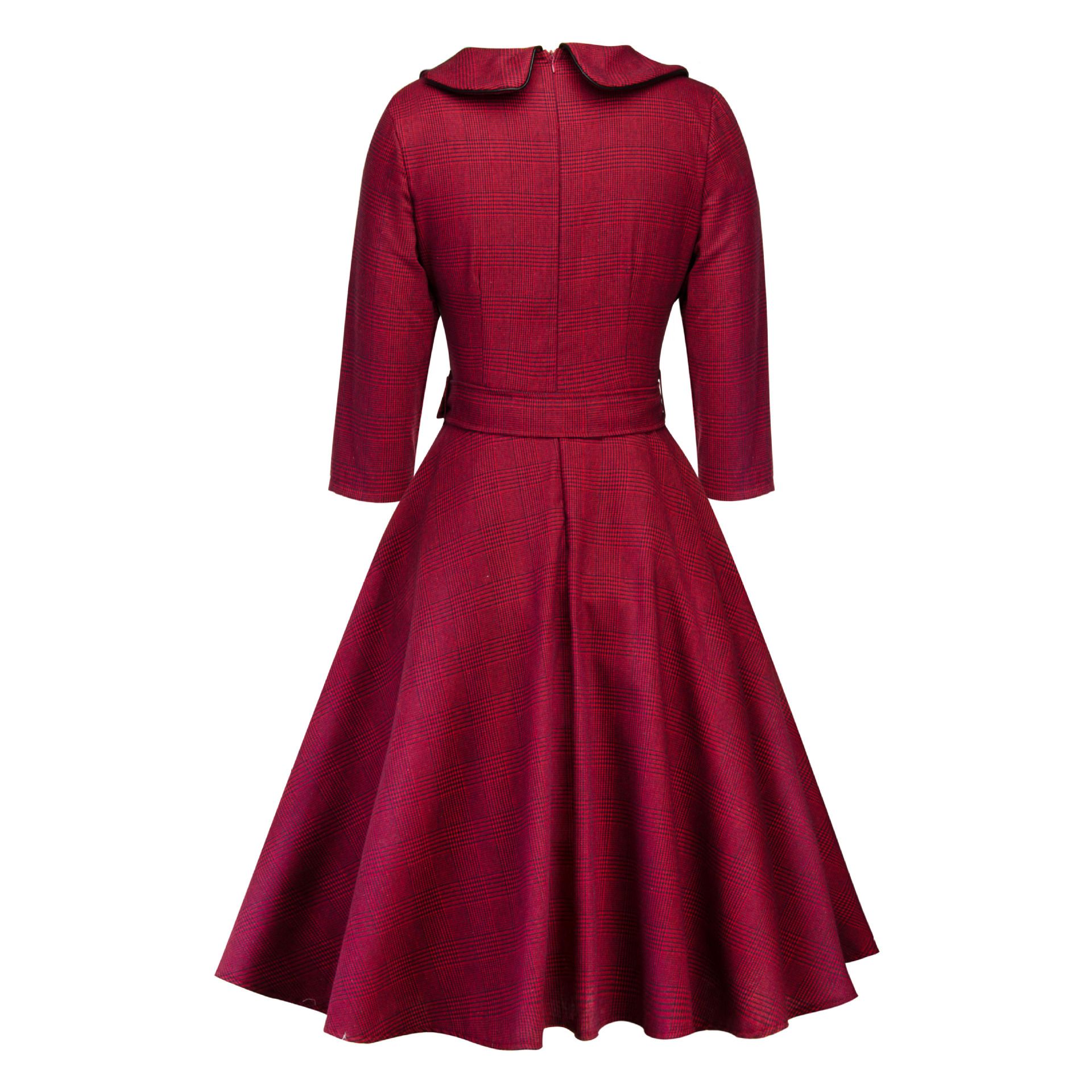 Mujeres a cuadros vestidos elegantes venta caliente media manga botones tela de algodón hasta la rodilla Mujeres a cuadros vestidos elegantes venta caliente media manga botones tela de algodón hasta la rodilla