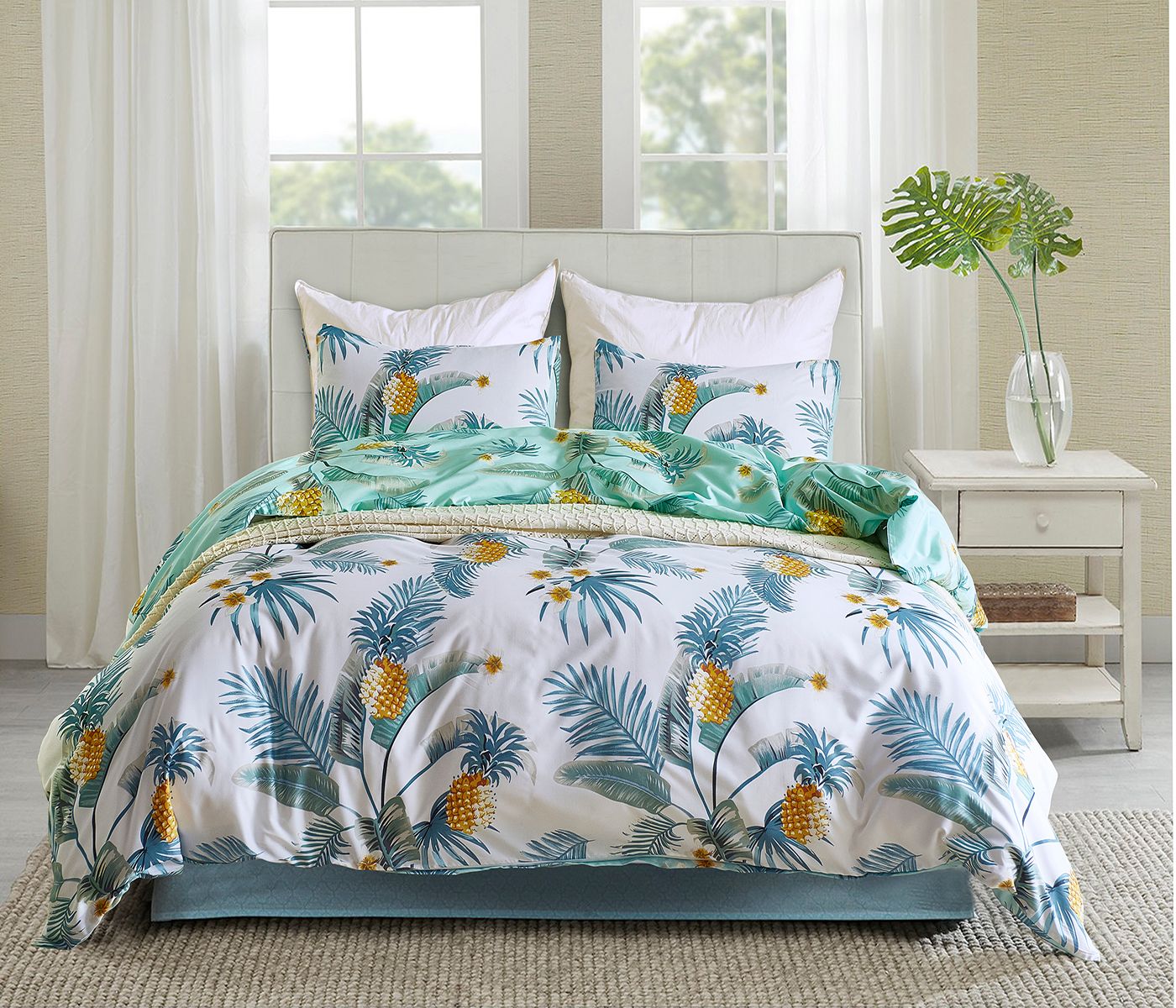 2020 Lucky Printed Sheet King Size Tropical Leaves Duvet Cover Set