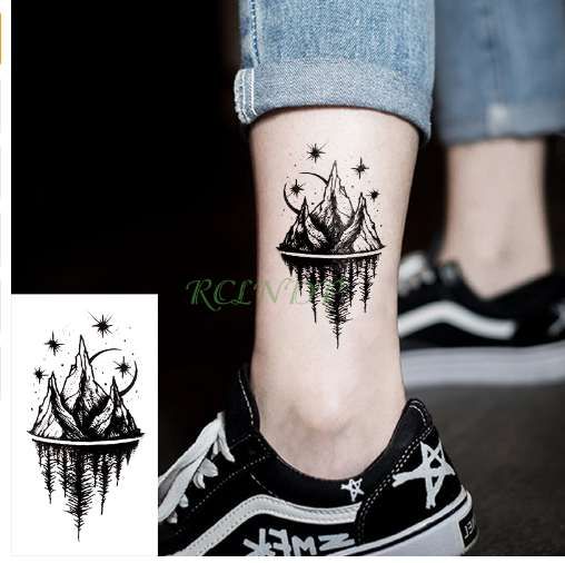 Acheter Autocollants De Tatouage Temporaires Imperméables Moon Hill Forêt étoiles Faux Tatouage Flash Tatoo Tatouage Corps Art Main Pied Pour Fille