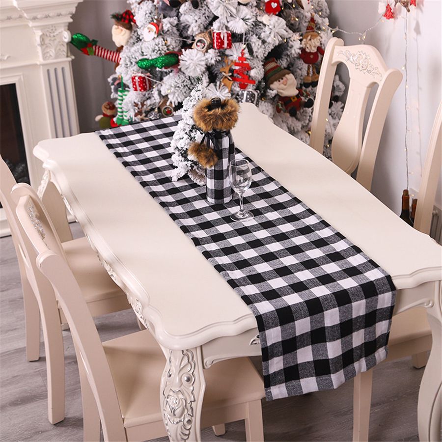 14x71 Inch Christmas Table Runner Cotton Buffalo Check Plaid And Burlap