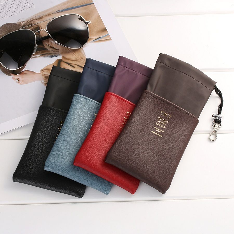 2020 Portable Glasses Storage Bag Soft Faux Leather Drawstring Pouch