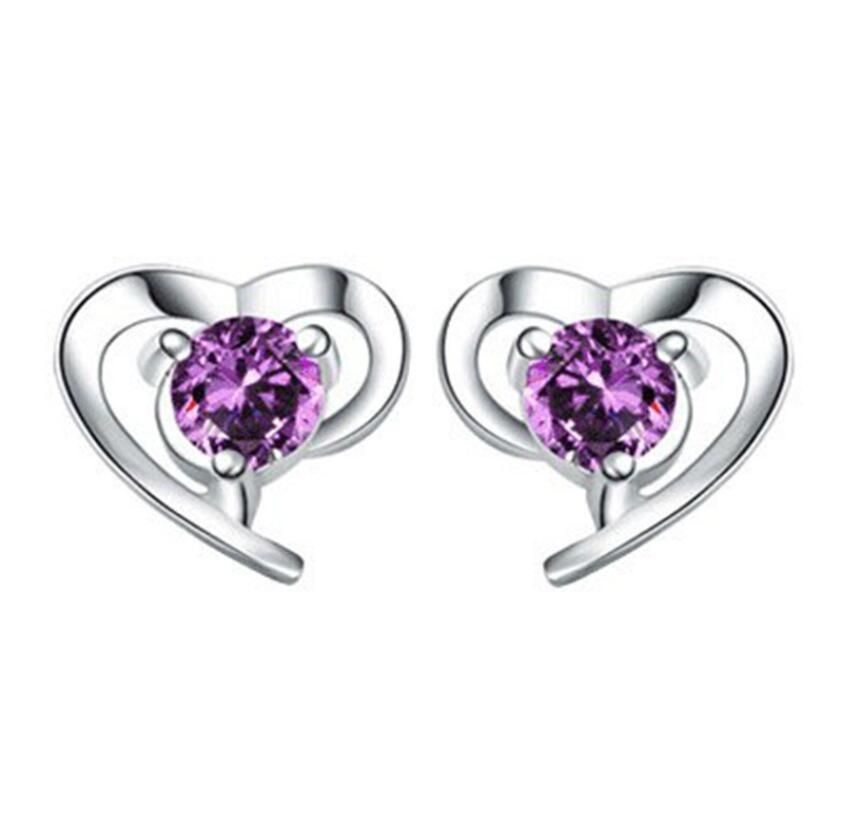 Girls Little Heart Crystal Ear Studs 925 Sterling Silver