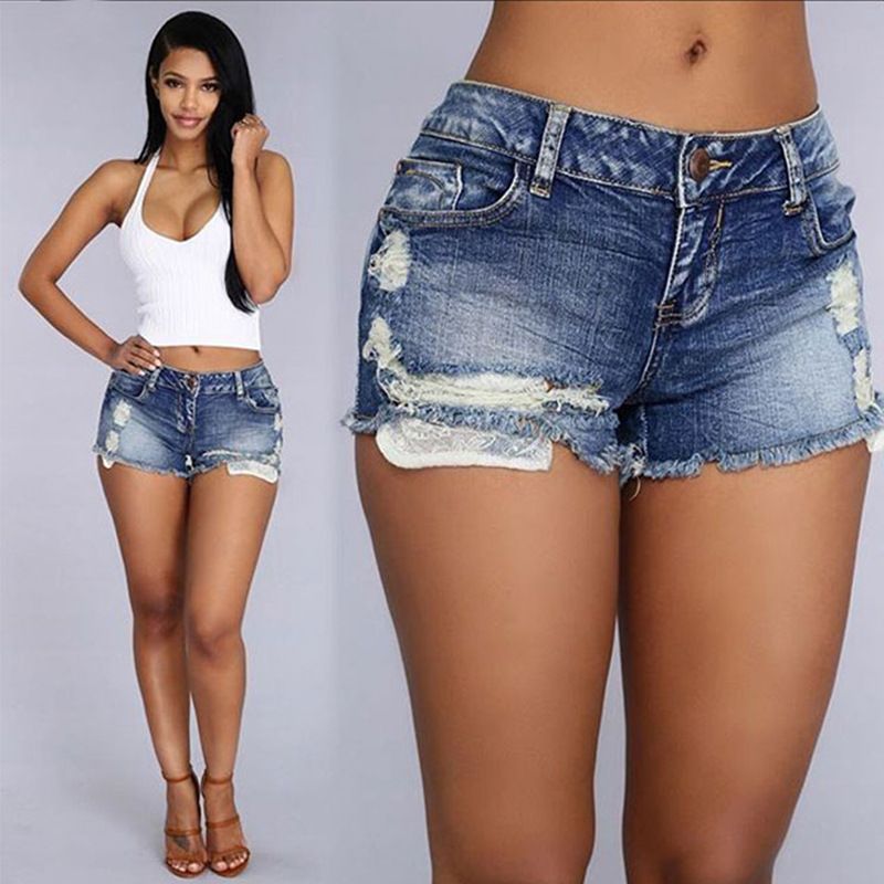 womens dark blue denim shorts