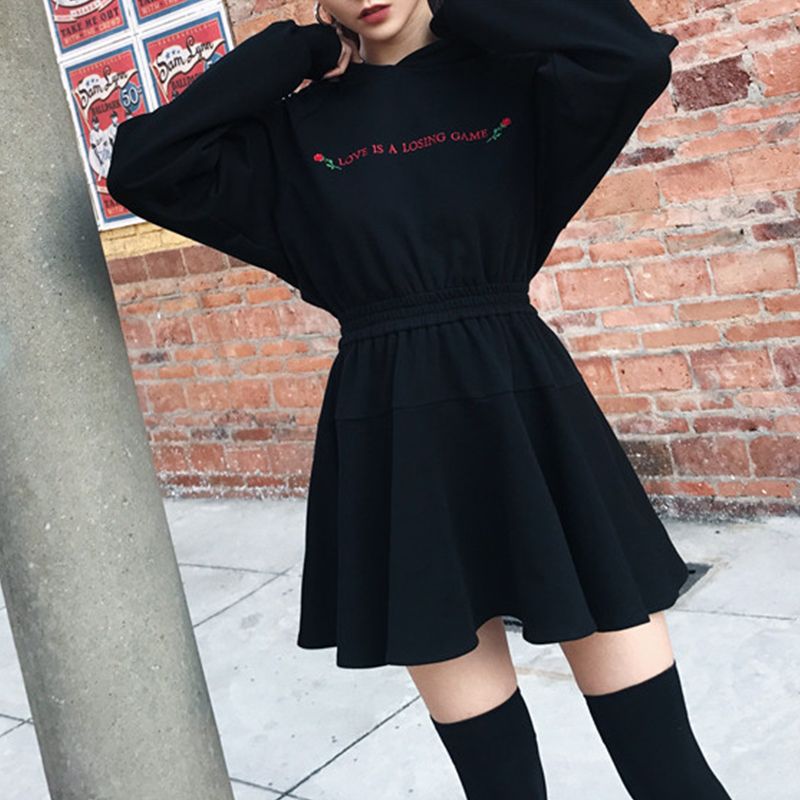 Moda vestido de las mujeres del punk gótico Rose Letras de manga larga de  talle alto