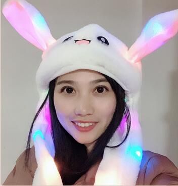 satin al led pelus hareketli tavsan kulaklari sapka el tutam bunny kulaklari atlama kap cocuk kiz kadinlar tatli sevimli hava yastigi kap parti