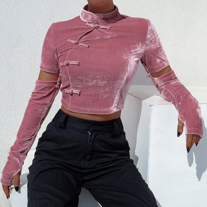 Compre Outono Ins Hot Street Style Veludo De Mangas Compridas Camisas Femininas Gola Chique Do Vintage Chinês Cheongsam Estilo Mulheres Blusas De Yushaoe, $200,11 | Pt.Dhgate.Com