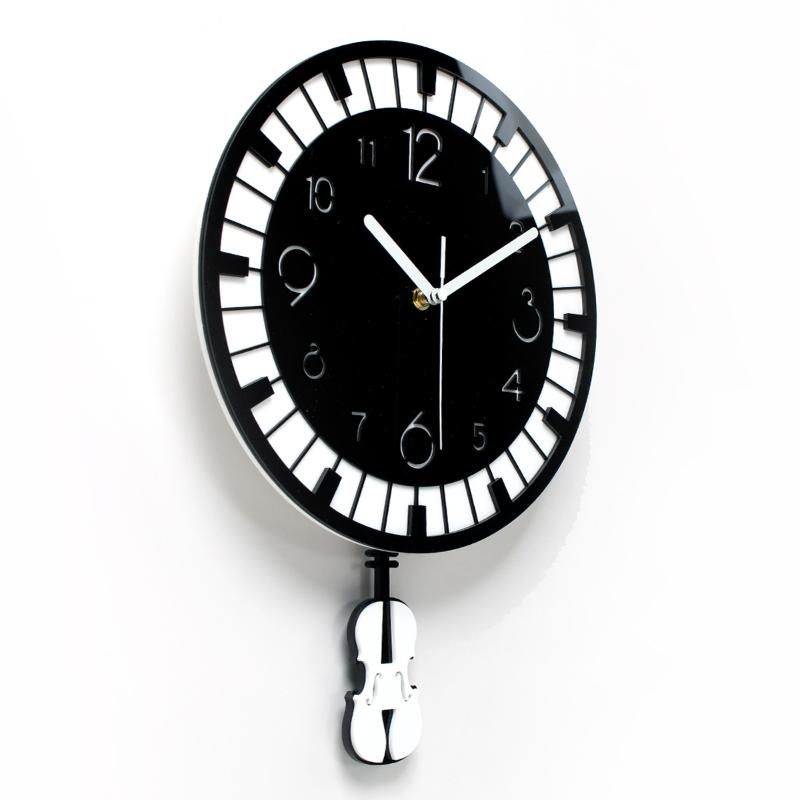 Black Pendulum Wall Clock Glass Note Silent Modern Wall Clock Quartz