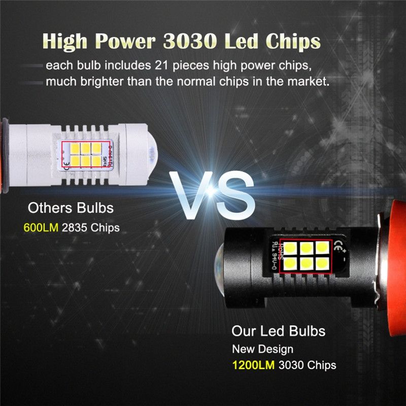 2pcs Ampoule H8/H11 LED, Phare pour Moto, Feux Avants 1200LM, 12V