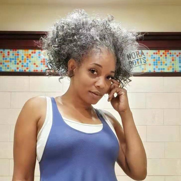 Natural Puff Clip In Afro Hair Bun Highlight Grey Hair Colors