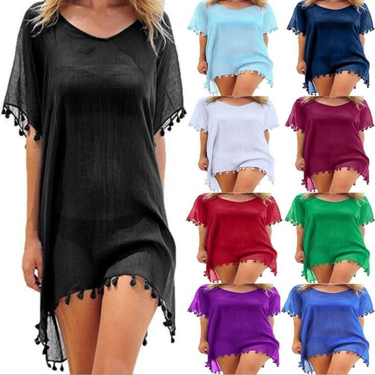 swimsuit coverup with pom poms