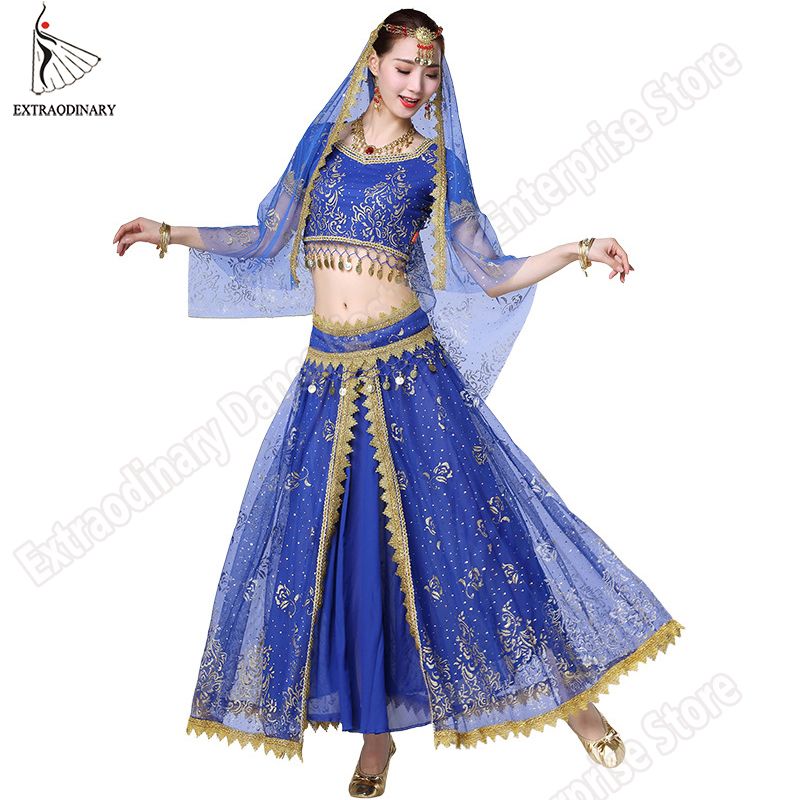 Chiffon Belly Dance Costume Dancing Women Skirt Floor Length Blue Free Shipping