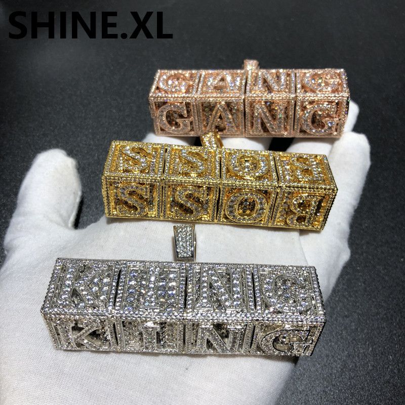 AIJIAO Iced Out Big Letter Pendant Necklace for Men Women Customized Name Personalized Hip Hop Full of Diamonds Gold/Silver