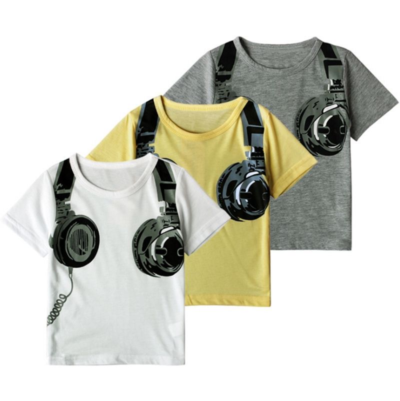 Kids Boy Clothes Headphone Printed Kids T Shirts Short Sleeve Children