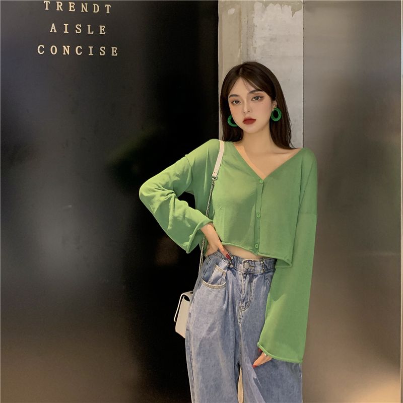 Compra Primavera Verano Estilo Coreano Casual Con Cuello En V Ropa De Mujer  Marca De Moda Tops Sueltos Para Mujer Top De Punto De Punto Abierto Abrigos  Finos Barato | Entrega Rápida