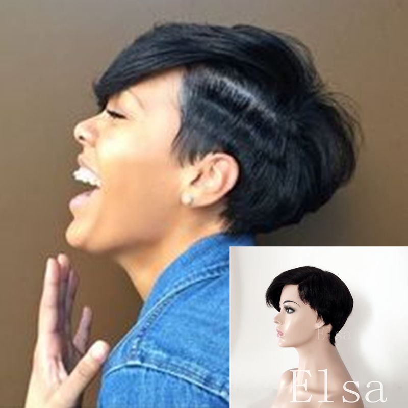 Brazilian Remy Virgin Hair short pixie cut wigs Side Part Little Lace Front  Wigs Human Hair Lace Wigs Pre Plucked For Black Women Straight