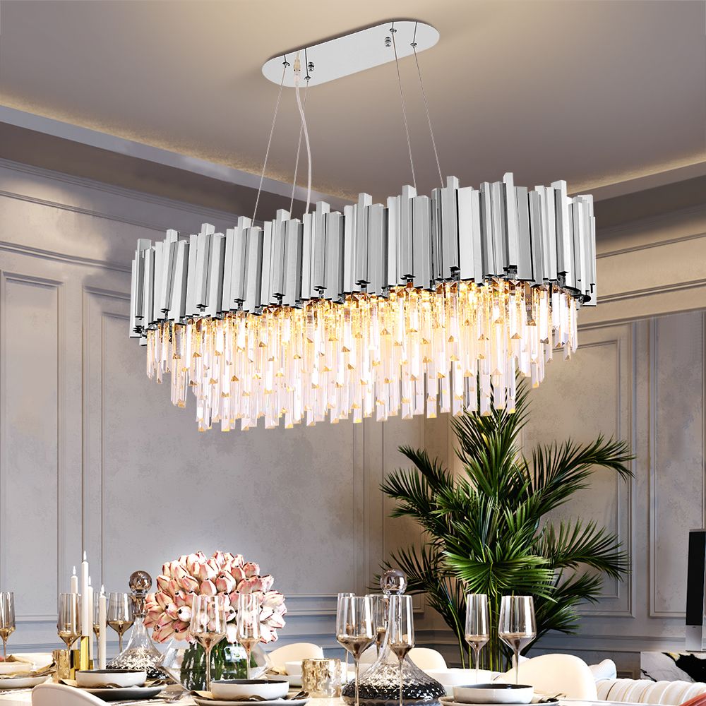 Luxury Rectangle Crystal Chandelier For Dining Room Modern Chandeliers Lighting Gold Polished Steel Hanglamp Kitchen Island Lamp