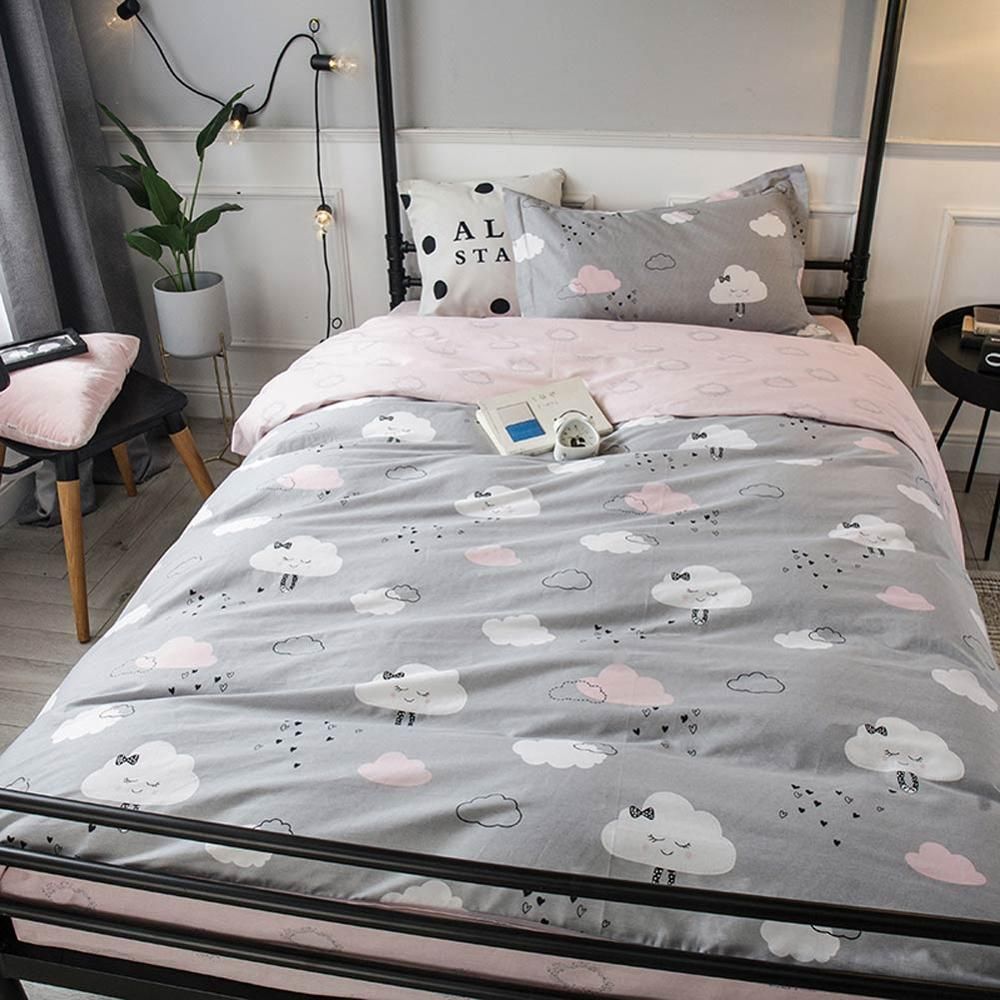 2019 Pink White Clouds Grey Dormitory Bedding Set Twin