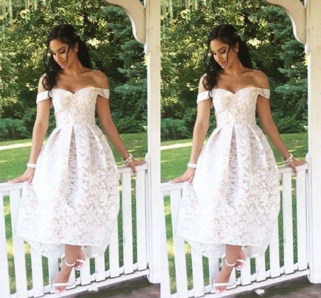 off the shoulder short wedding dress