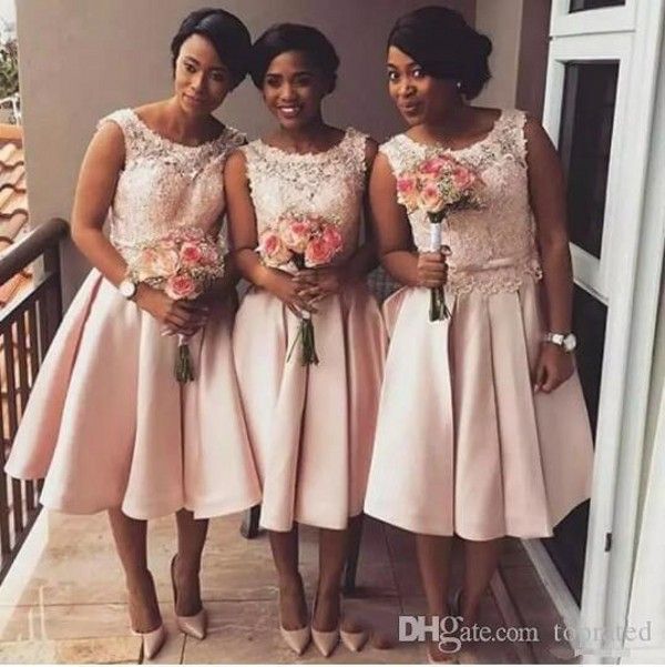 Cheap Blush Pink Lace Short Bridesmaid ...