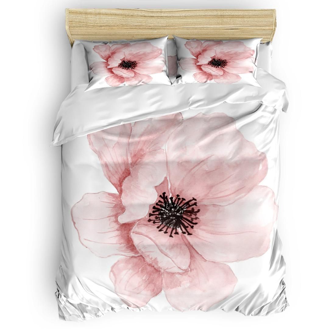 Pink Flower Duvet Cover Set Bed Sheets Comforter Cover Pillowcases