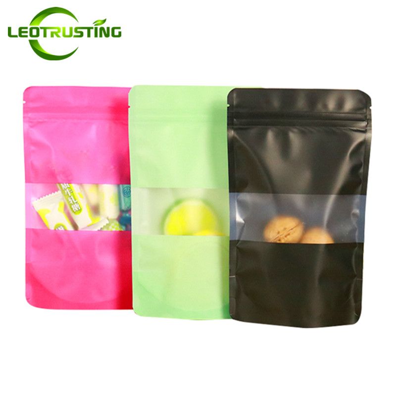 Matte Black Stand Up Pouch Bag Various Sizes Ziplock Bag with Window 100 pcs