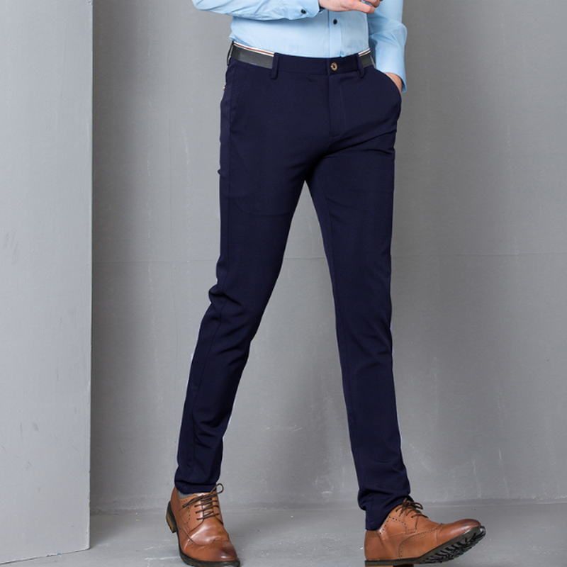 Hombres Pantalones chinos formales de negocios Pantalones de pierna recta de ajustados Celeste Hombres Pantalones chinos formales de negocios Pantalones de pierna recta de ajustados Celeste