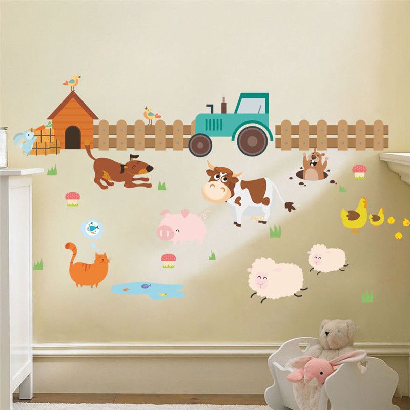 Grosshandel Bauernhof Tiere Zaun Rinder Hund Wandaufkleber Fur Kinderzimmer Dekoration Kinderzimmer Dekor Wandbild Poster Wandtattoos Von Totwo2 5 07 Auf De Dhgate Com Dhgate
