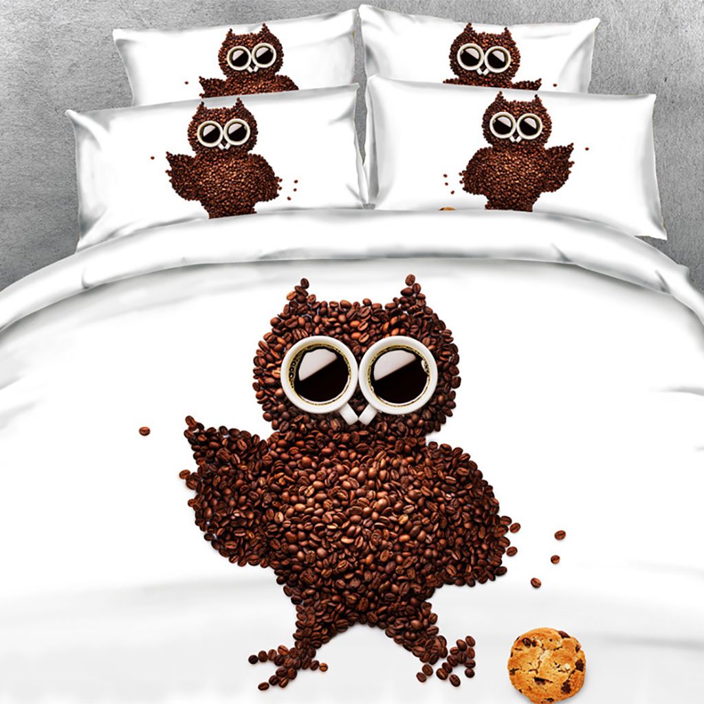 3d Coffee Bean Owl Print Duvet Cover Set Bedding With Pillowcase