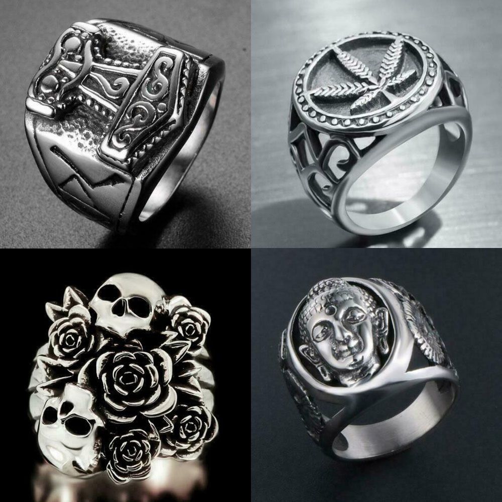 Vintage Retro Gothic Punk Ring Fashion Men Stainless Steel Rings Hip