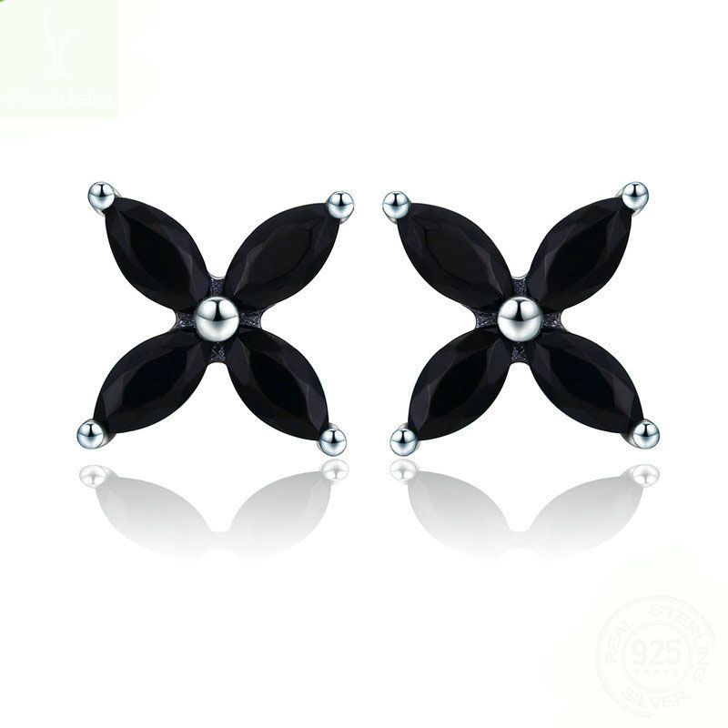 925 Sterling Silver Small Clover Flower Black CZ Stud Earrings for Women Sterling Silver Jewelry 925 Sterling Silver Small Clover Flower Black CZ Stud Earrings for Women Sterling Silver Jewelry