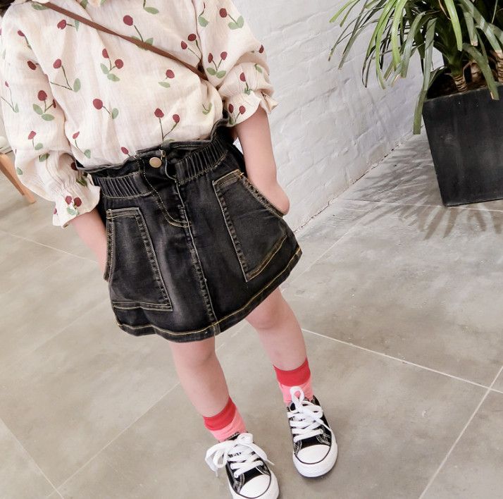 Los niños de la moda falda de mezclilla volantes elástico cintura alta princesa jean