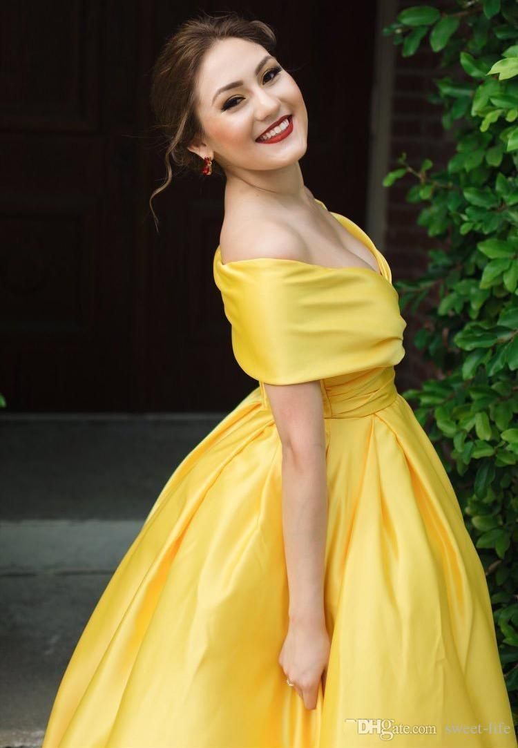 yellow off the shoulder ball gown