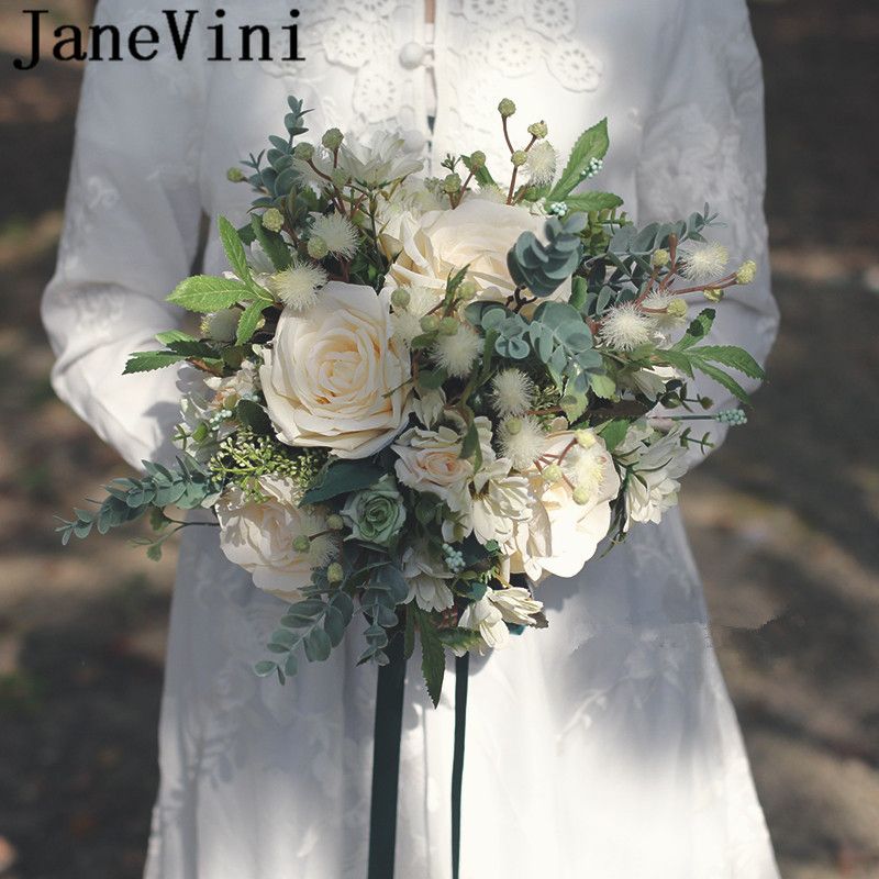 Janevini Western Style Champagne Wedding Bouquet Rose Articielle Artificial Silk Flower Bridal Bouquets Ribbon Bride Brooch Ramo Noiva 2019 From Everhill 78 8 Dhgate Com