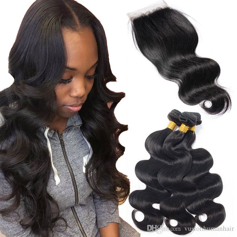Body Wave Hair Weaves Human Hair Bundle With Lace Closure