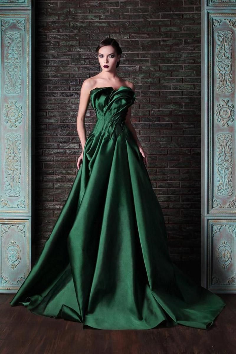 green satin evening gown