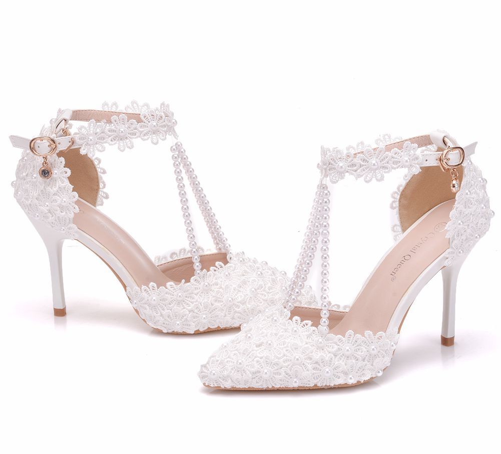 Supplies Wish Amazon White Lace Wedding Shoes A Word Strap Stiletto Heel Pointed Toe Bridal Wedding Sandals Pumps Bridal Wedding Shoes Bridal Shoes Canada Bridal Shoes Sydney From Higoodgirl 43 22 Dhgate Com